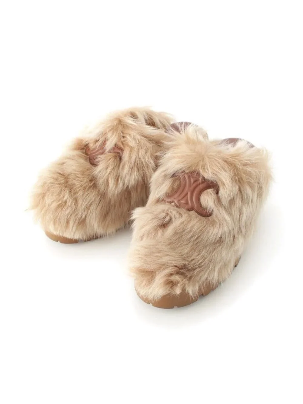 Celine Fur Triomphe Platform Sandals Brown